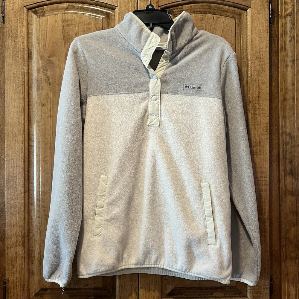 Columbia Snap Foster Creek Pullover Jacket Women's Medium Gray Cream‎ Fleece